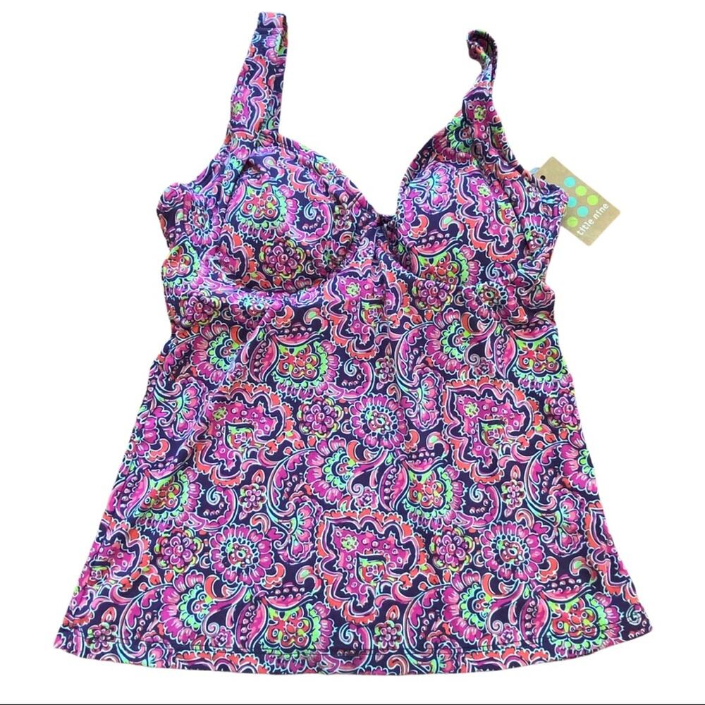 Title Nine Pink Paisley Underwire Tankini Top Women's Size 32C New With Tags